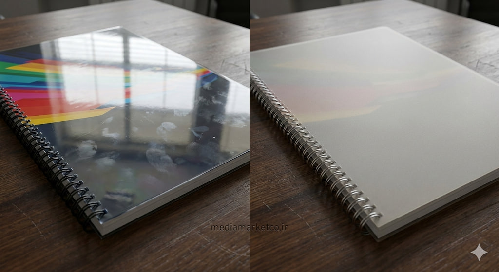 مقایسه طلق صحافی مات و شفاف روی میز کار